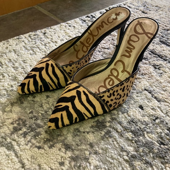Sam Edelman Odelia Animal Leopard Mules Heels - Picture 2 of 14